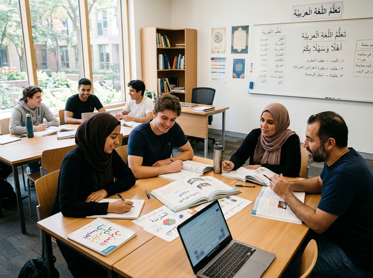Students engaged in learning Arabic language